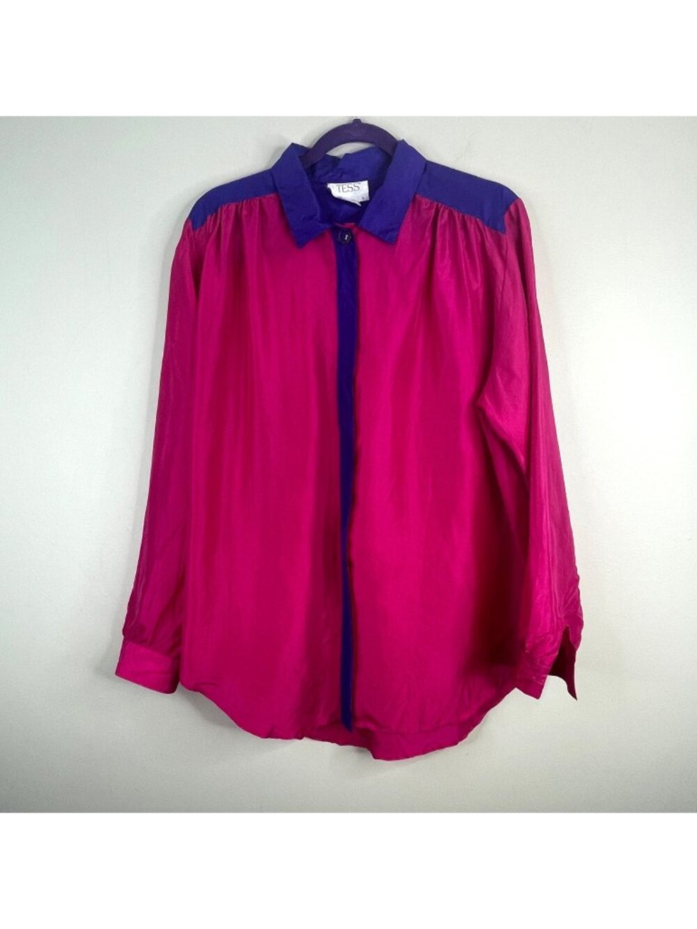 Vintage Tess Silk Blouse Large 80s 90s Statement Indie Colorblock Urban Chic